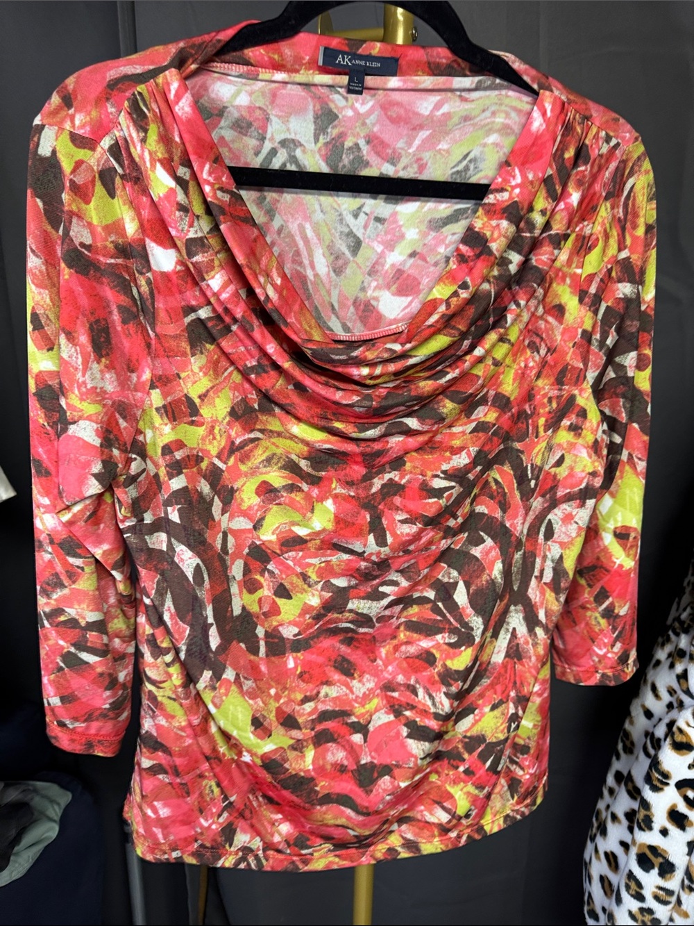 Anne Klein Coral Multi Cowl-Neck Long Sleeve Top